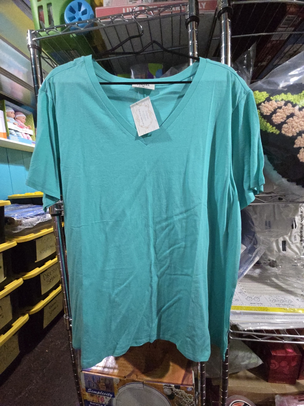 New 1X Zenana Outfitters V-Neck Tee - Teal Green 100% Cotton